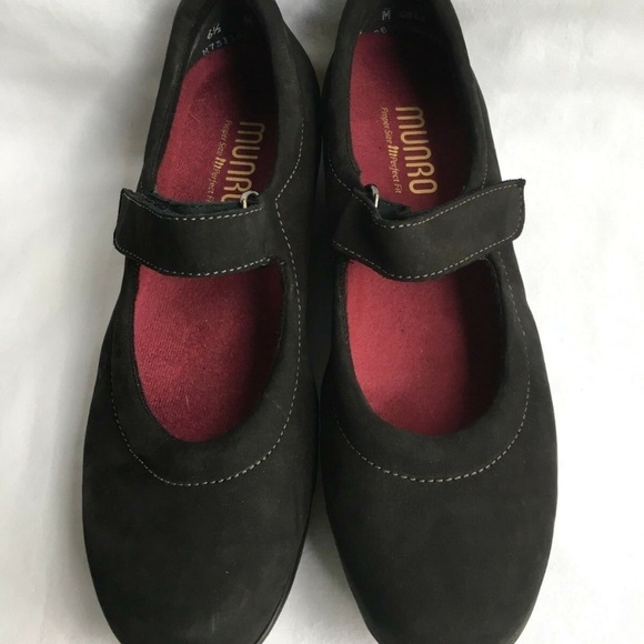 Munro Shoes - Munro Pia Black Nubuck  Mary Jane Wedge Size 6.5 M